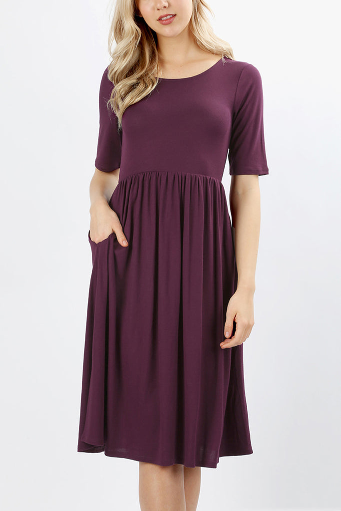 Short Sleeved Empire Waist Pocket Dress