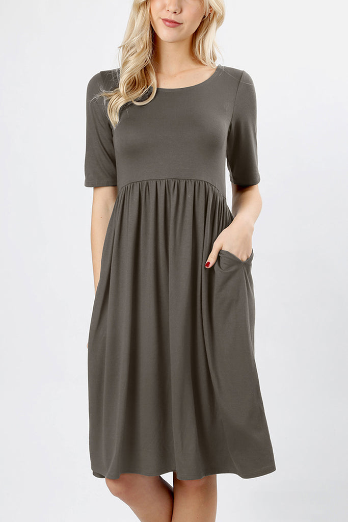 Short Sleeved Empire Waist Pocket Dress