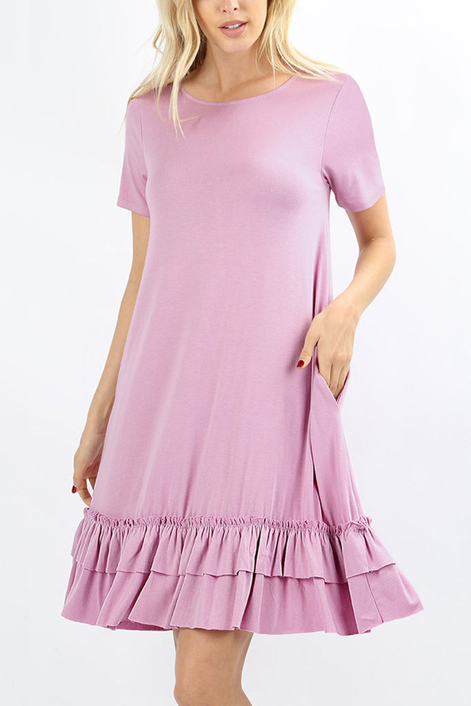 Short Sleeve Ruffled Hem Dress