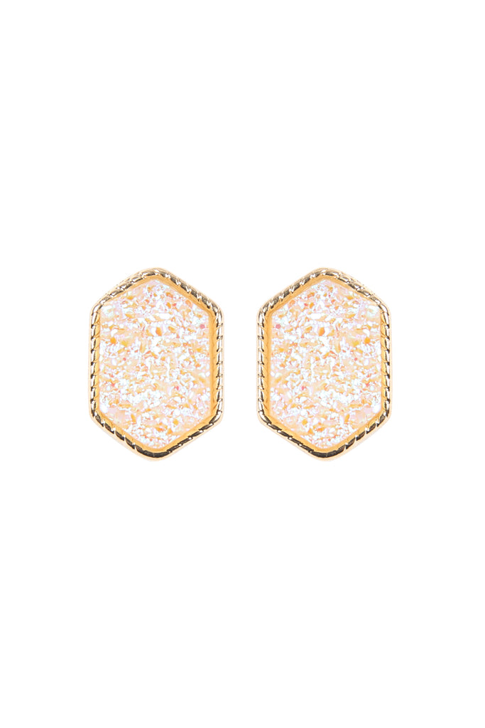 DRUZY HEXAGON POST EARRINGS