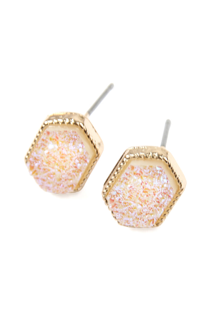DRUZY HEXAGON POST EARRINGS