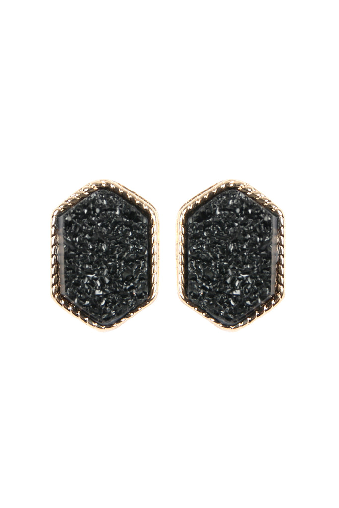 DRUZY HEXAGON POST EARRINGS