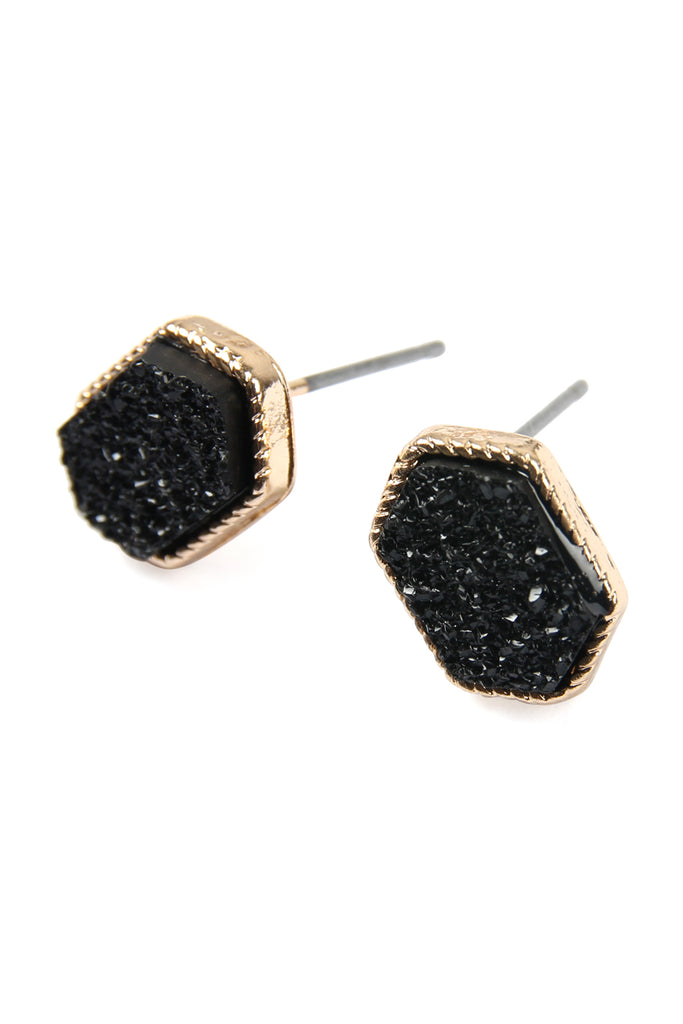 DRUZY HEXAGON POST EARRINGS