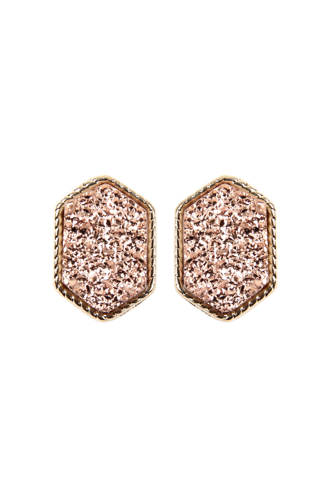 DRUZY HEXAGON POST EARRINGS
