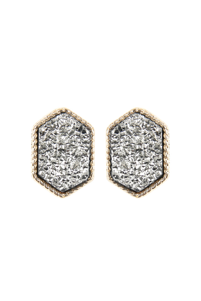 DRUZY HEXAGON POST EARRINGS