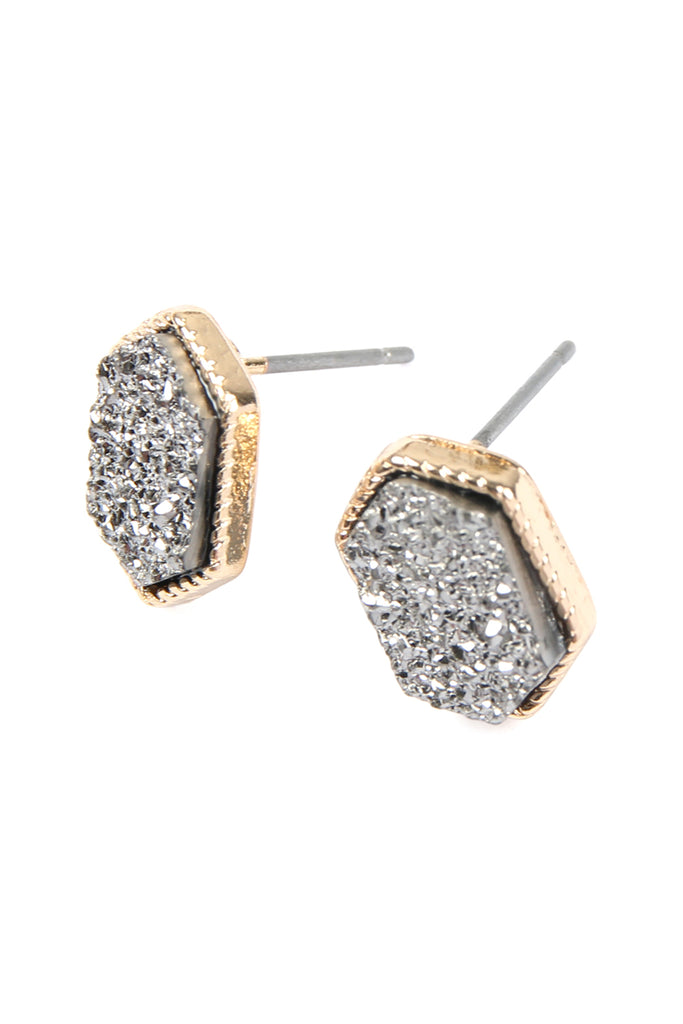 DRUZY HEXAGON POST EARRINGS