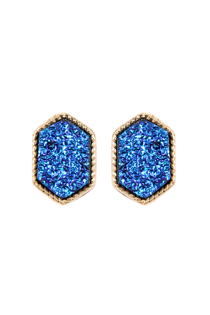 DRUZY HEXAGON POST EARRINGS