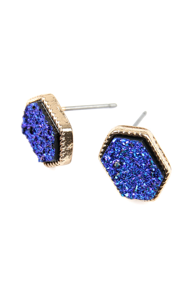 DRUZY HEXAGON POST EARRINGS