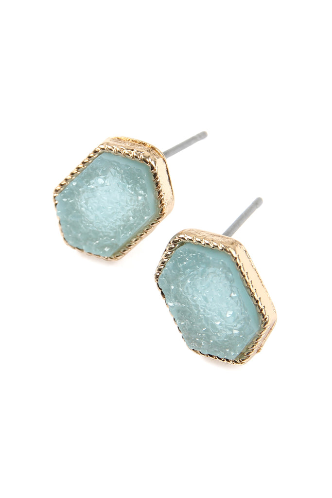 DRUZY HEXAGON POST EARRINGS