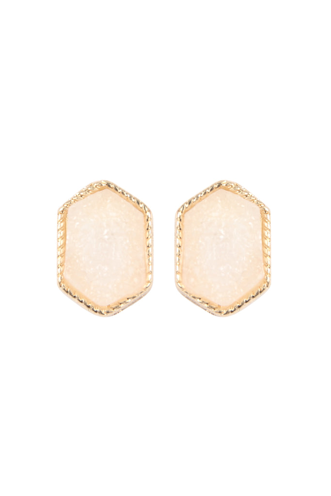 DRUZY HEXAGON POST EARRINGS