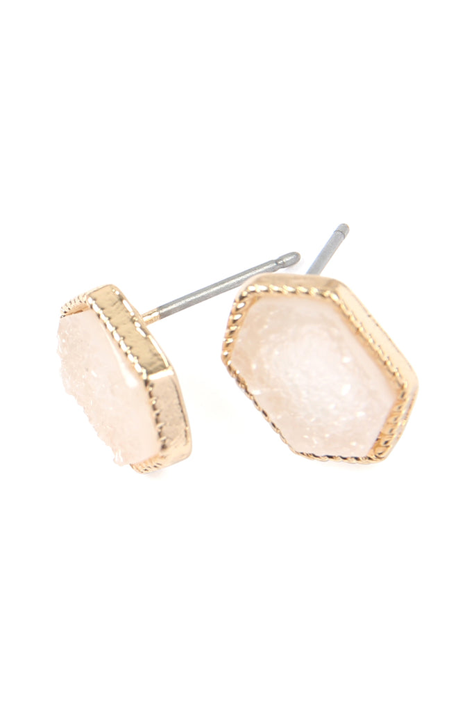 DRUZY HEXAGON POST EARRINGS