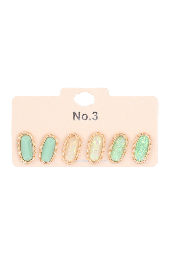 VE2871 - 3-PAIR STONE EARRING SET