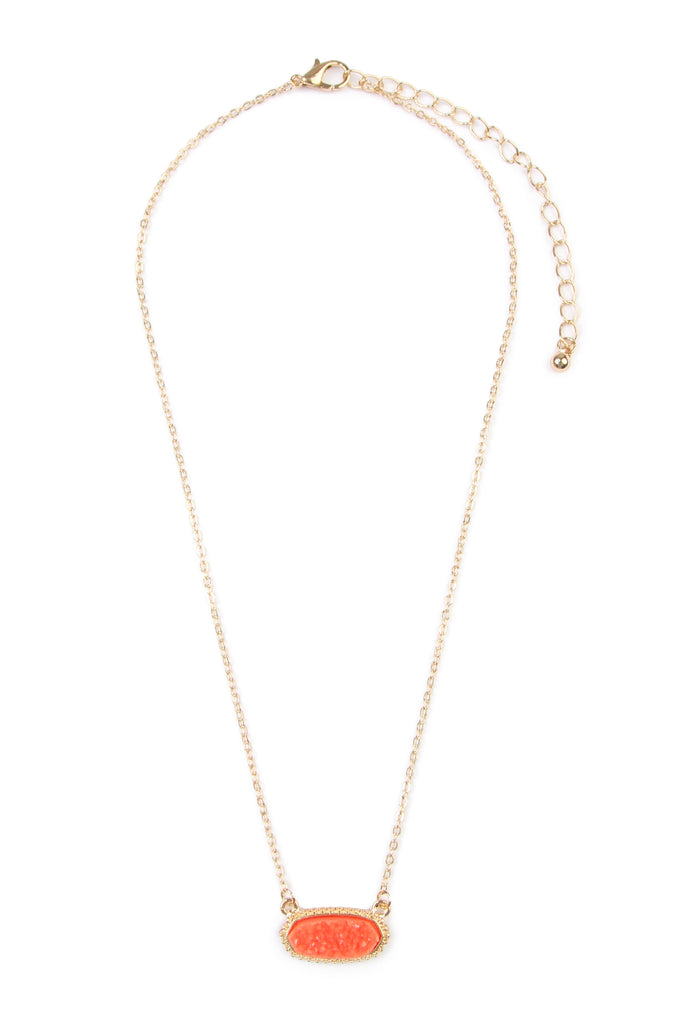 Druzy Stone Oval Stone Pendant  Necklace
