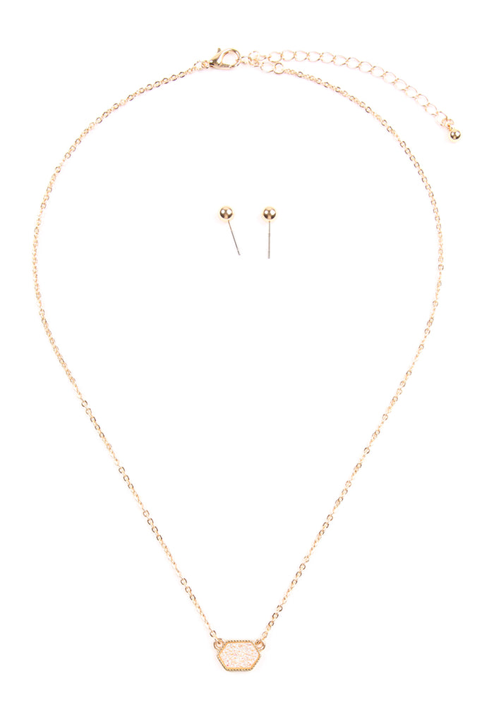 Druzy Hexagon  Necklaces with stud Earrings