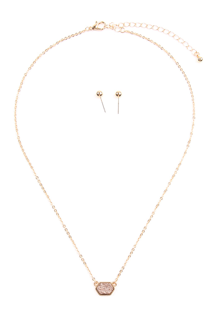Druzy Hexagon  Necklaces with stud Earrings