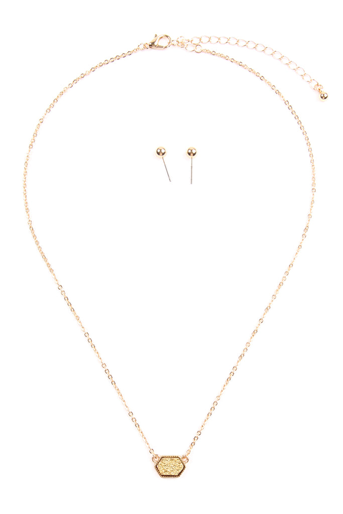 Druzy Hexagon  Necklaces with stud Earrings