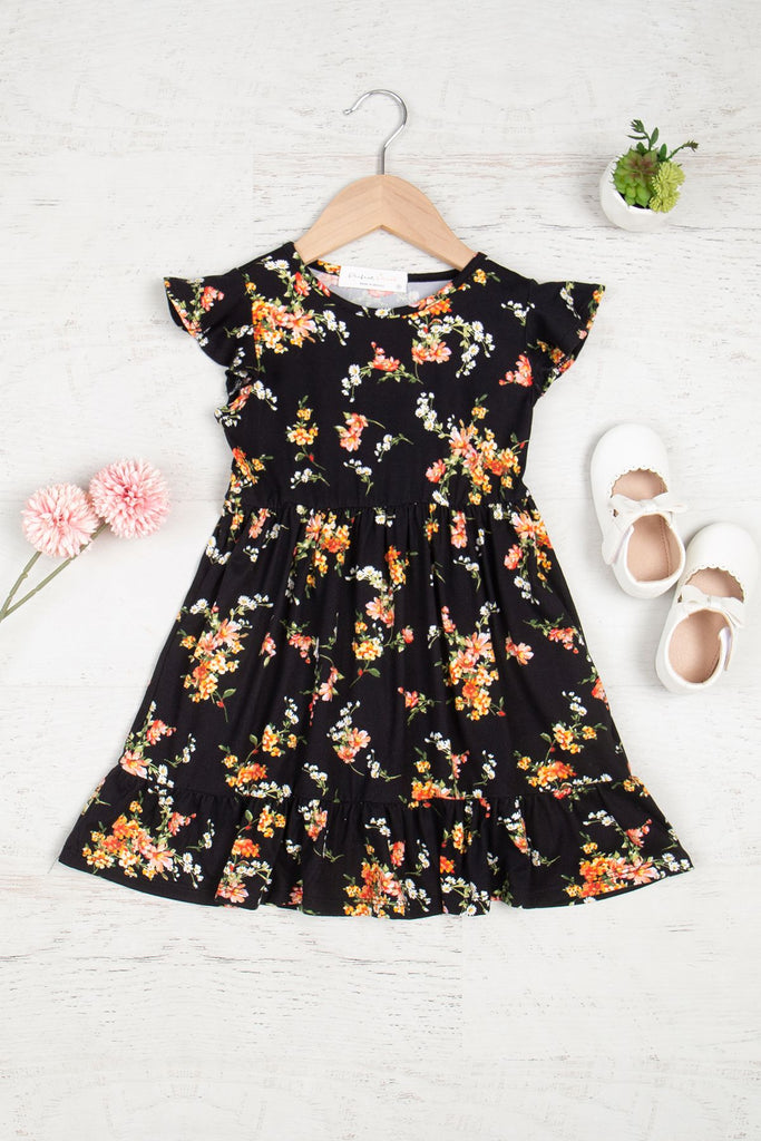 Kids Ruffled Sleeve and Floral Hem Dress