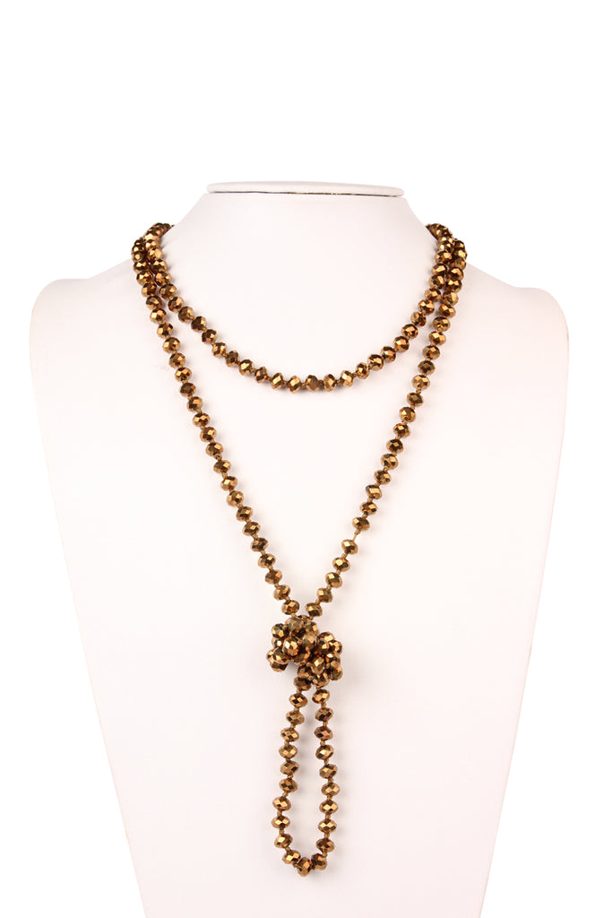60" LONG KNOTTED GLASS BEADS NECKLACE