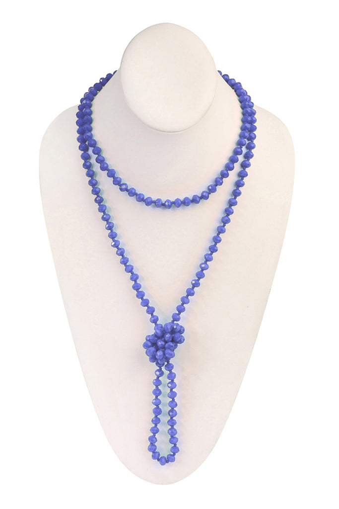 60" LONG KNOTTED GLASS BEADS NECKLACE