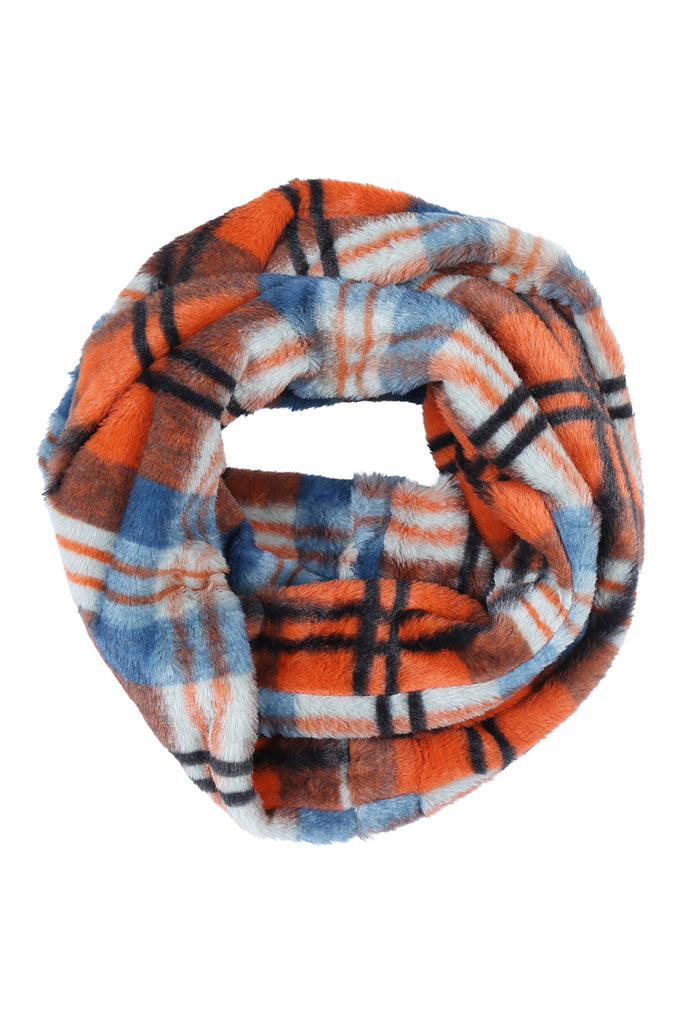 PLAID FAUX FUR INIFINITY SCARF ASSORTED SET - Riah Fashion