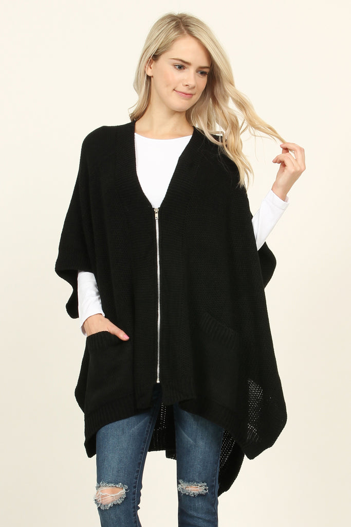Zip Dolman Sleeve Pocket Poncho