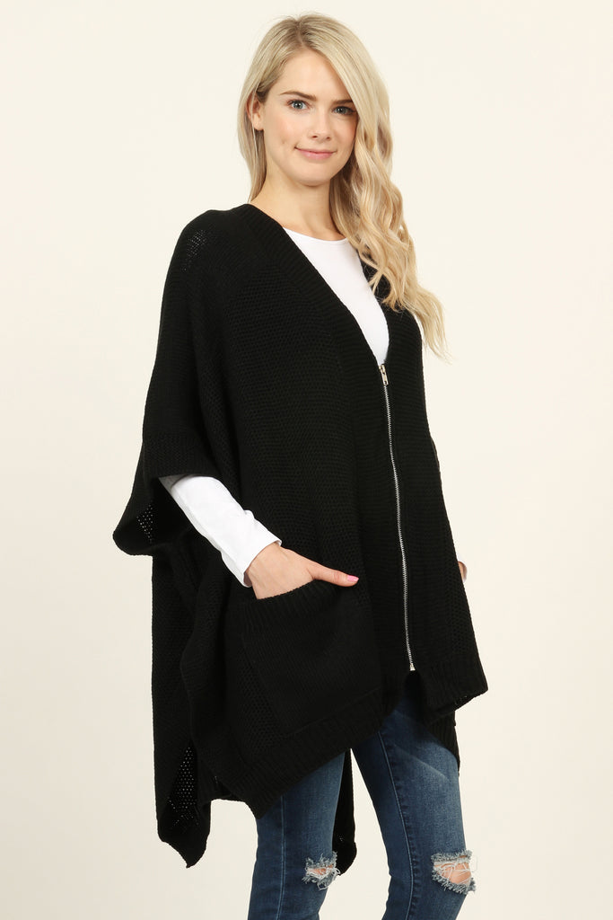 Zip Dolman Sleeve Pocket Poncho