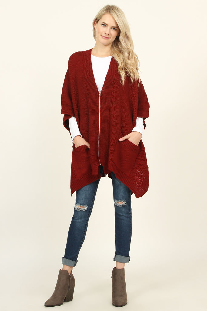 Zip Dolman Sleeve Pocket Poncho