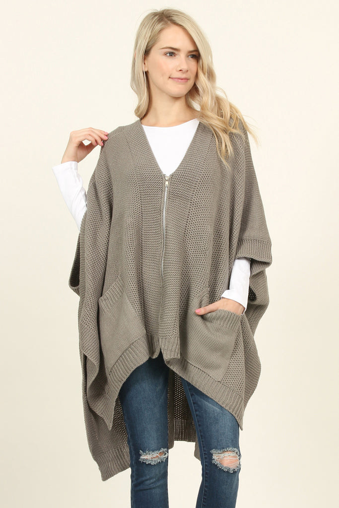 Zip Dolman Sleeve Pocket Poncho