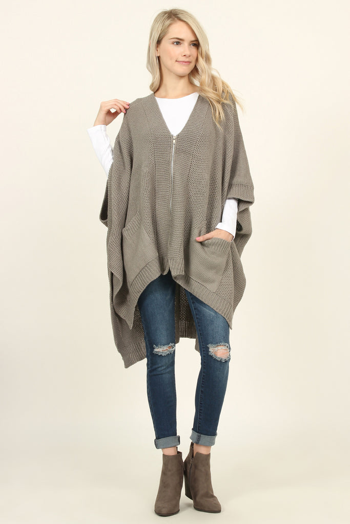Zip Dolman Sleeve Pocket Poncho