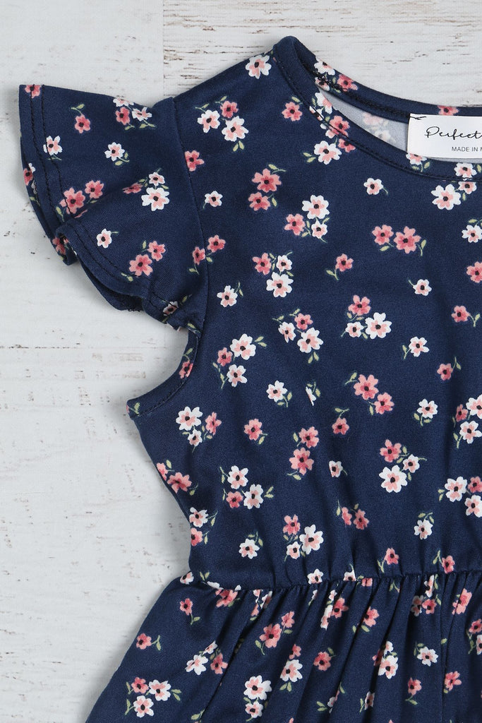 Kids Floral Ruffled Sleeve and Hem Dress