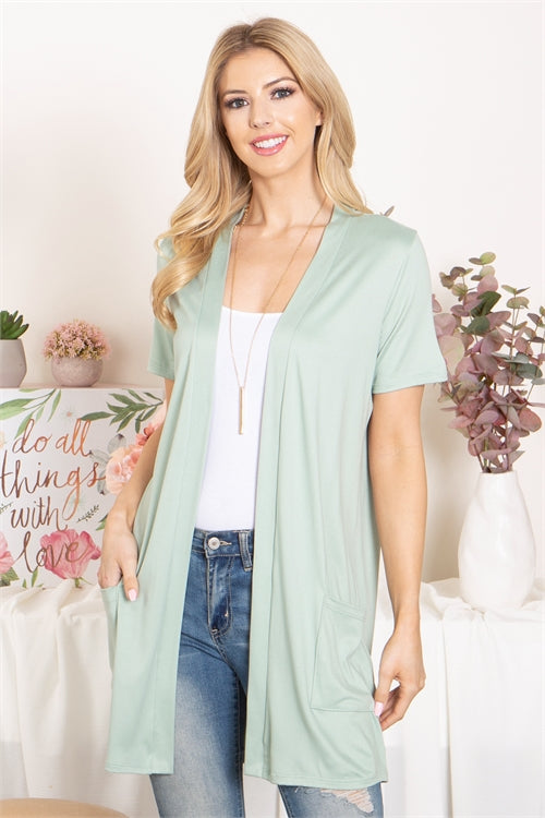 Short Sleeve Open Front Solid Cardigan 1