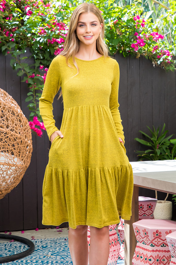 Long Sleeve Tiered Ruffle Tri-Blend Dress