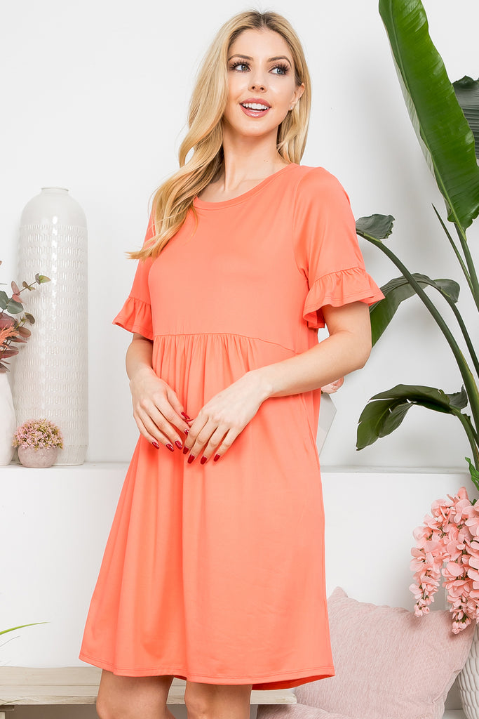 Ruffled Short Sleeved Empire Dress | S-XL - Riah Fashion