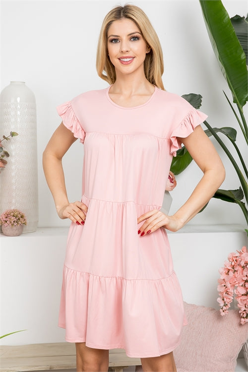 Plus Size Ruffle Short Cap Sleeve Tiered Dress