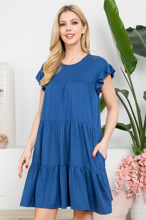 Plus Size Ruffle Short Cap Sleeve Tiered Dress