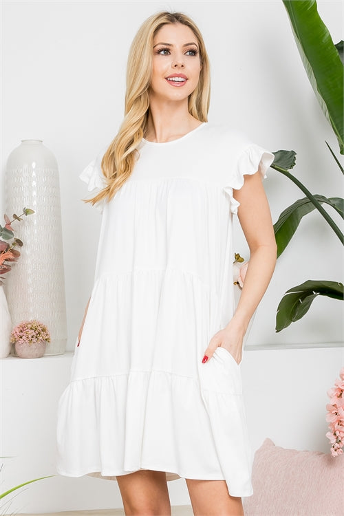 Plus Size Ruffle Short Cap Sleeve Tiered Dress