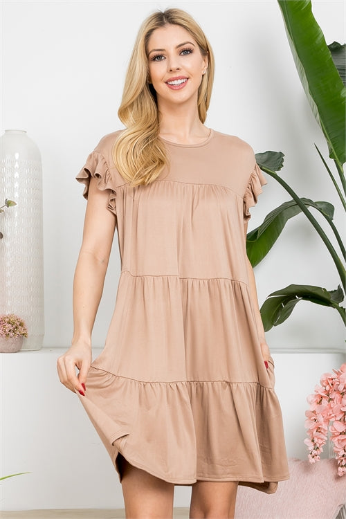 Plus Size Ruffle Short Cap Sleeve Tiered Dress