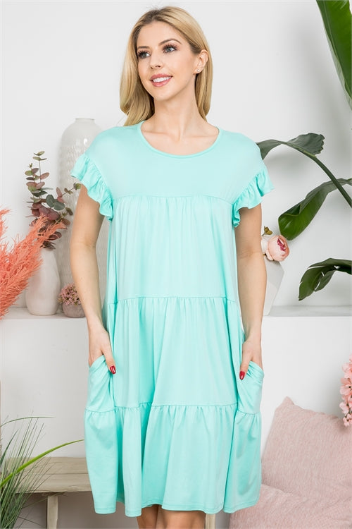Plus Size Ruffle Short Cap Sleeve Tiered Dress