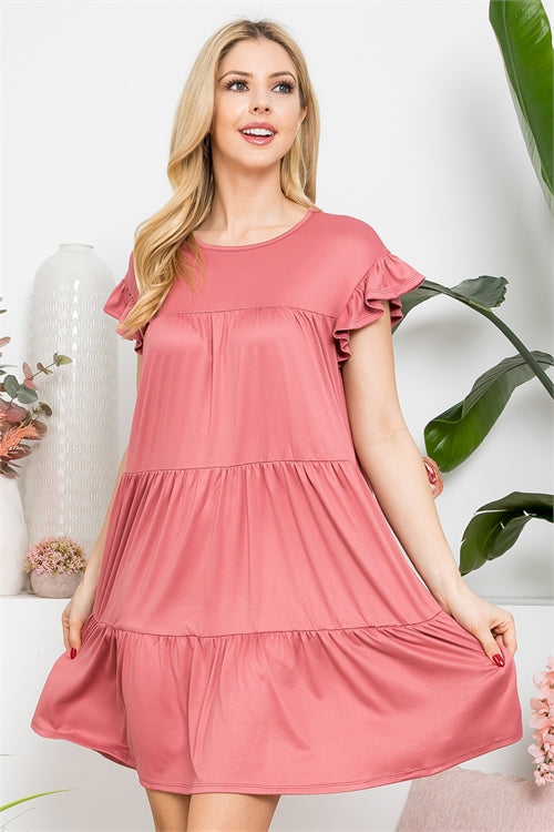 Plus Size Ruffle Short Cap Sleeve Tiered Dress