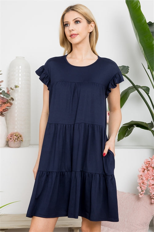 Plus Size Ruffle Short Cap Sleeve Tiered Dress