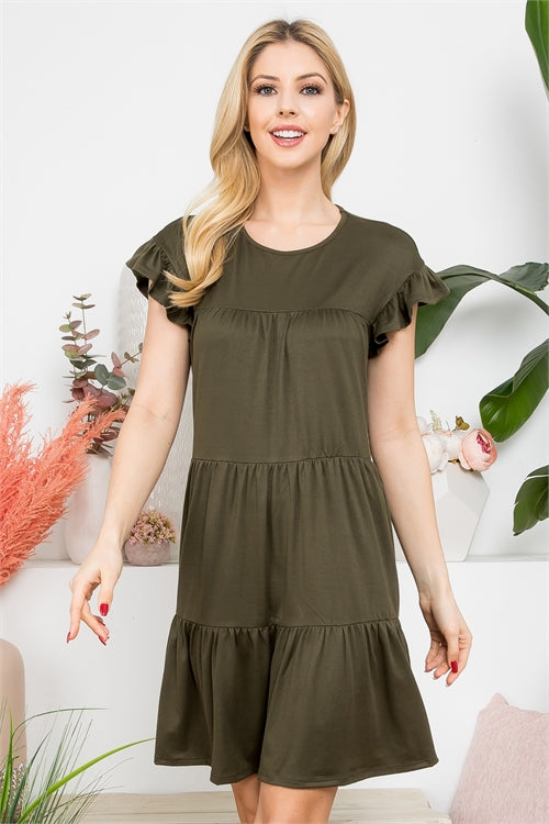 Plus Size Ruffle Short Cap Sleeve Tiered Dress