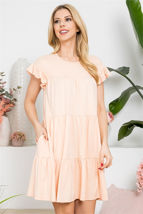 Plus Size Ruffle Short Cap Sleeve Tiered Dress