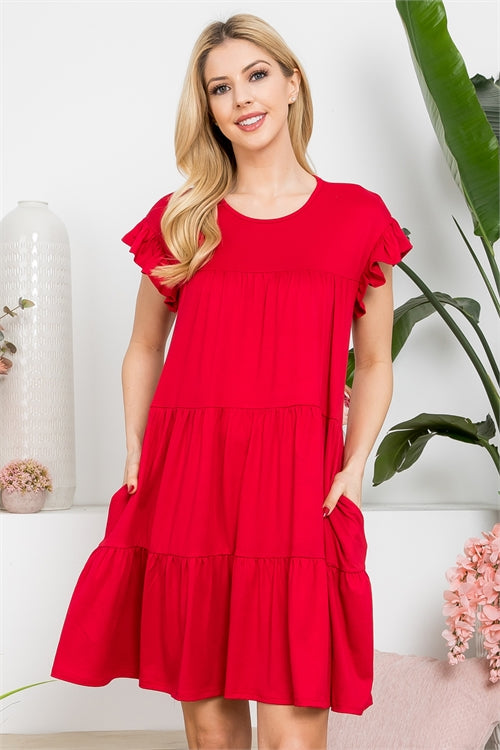 Plus Size Ruffle Short Cap Sleeve Tiered Dress