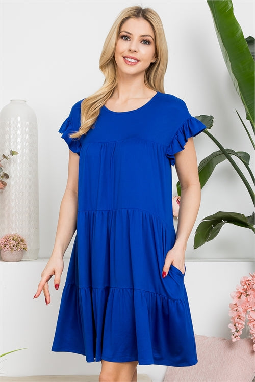 Plus Size Ruffle Short Cap Sleeve Tiered Dress