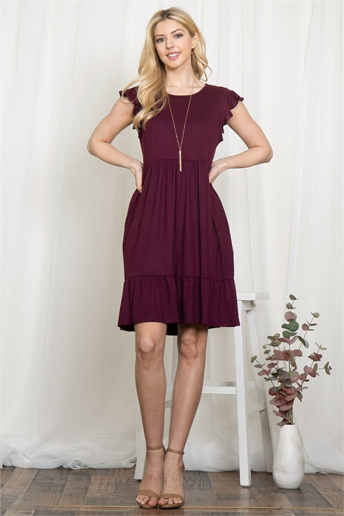 Ruffle Sleeved Empire Waist Shirring Dress