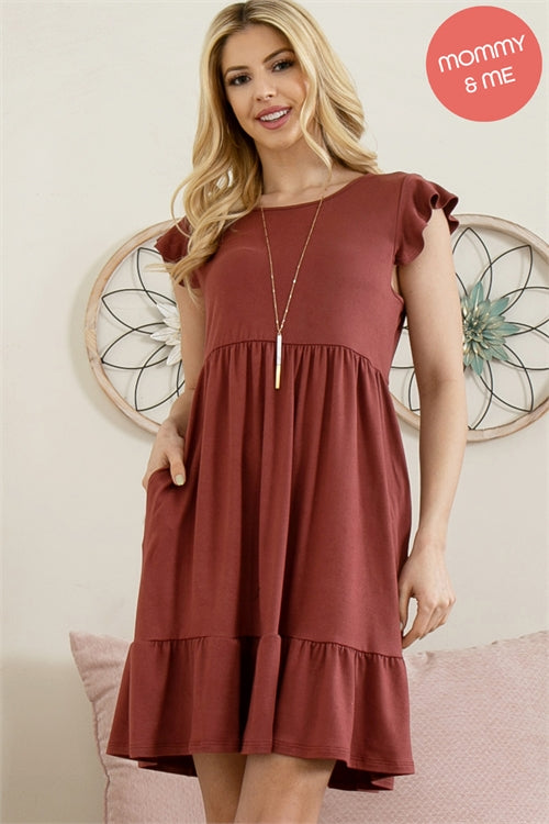 Ruffle Sleeved Empire Waist Shirring Dress