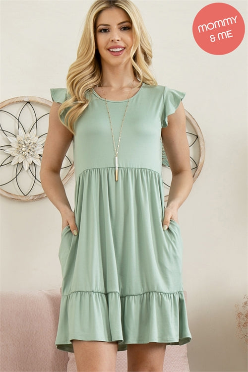 Ruffle Sleeved Empire Waist Shirring Dress