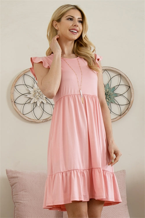 Ruffle Sleeved Empire Waist Shirring Dress