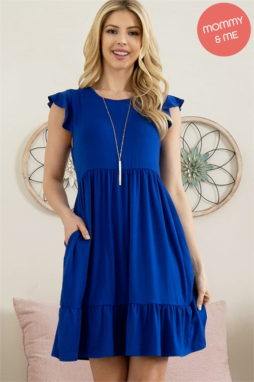 Ruffle Sleeved Empire Waist Shirring Dress