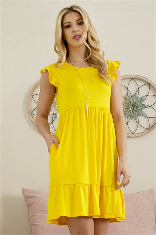 Ruffle Sleeved Empire Waist Shirring Dress